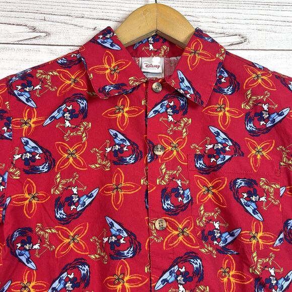 Disney Vintage Kids Red Mickey Mouse Hawaiian Button Shirt Size Small Surf - Picture 3 of 8